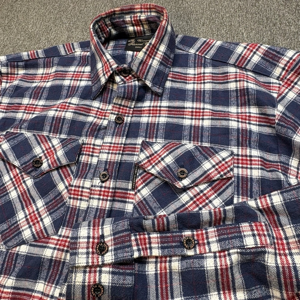 Vermont Flannel Co Shirt Mens S Blue Red Plaid Heavy Organic Cotton Lumberjack